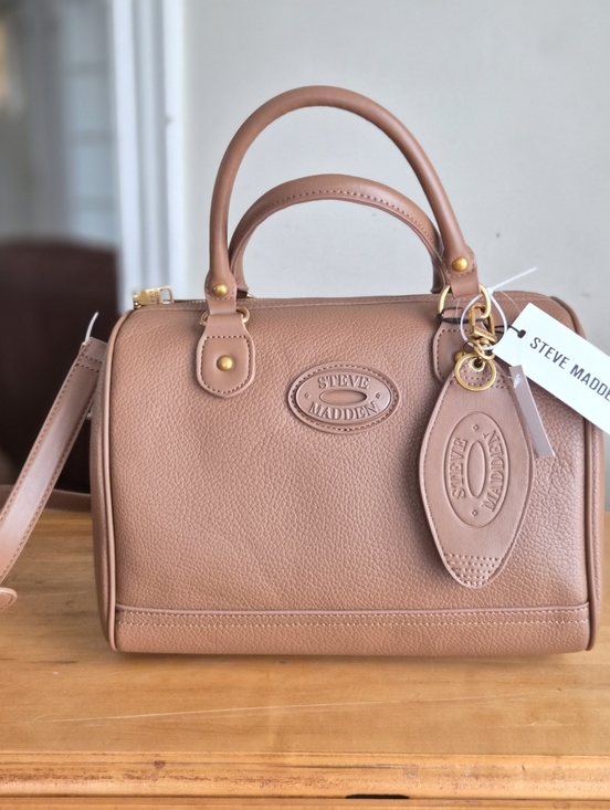 Steve Madden Handbags - NWT Viral Steve Madden BMateo Brown Pebbled Speedy Leather Satchel Crossbody Bag